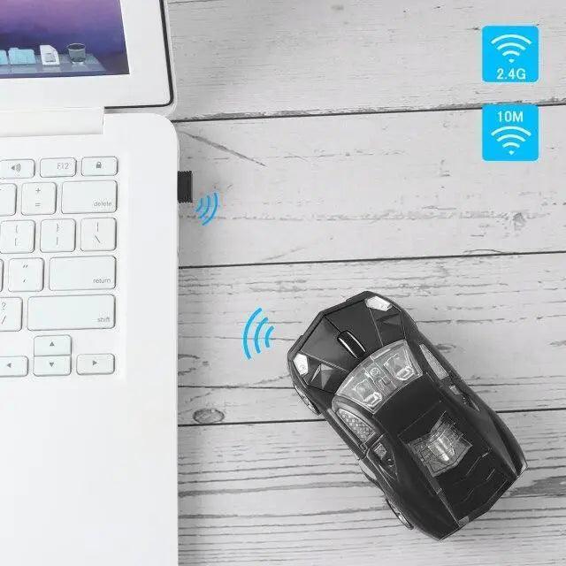 Souris de jeu sans fil cool avec récepteur USB 2,4 GHz, souris de voiture de sport sans fil tendance 1600 DPI, souris mini 3D ergonomique pour PC portable