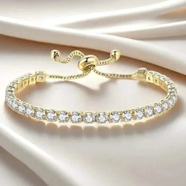 Bracelet de tennis réglable pour femme, avec base en cuivre, finition plaquée et incrustation en zircone cubique synthétique