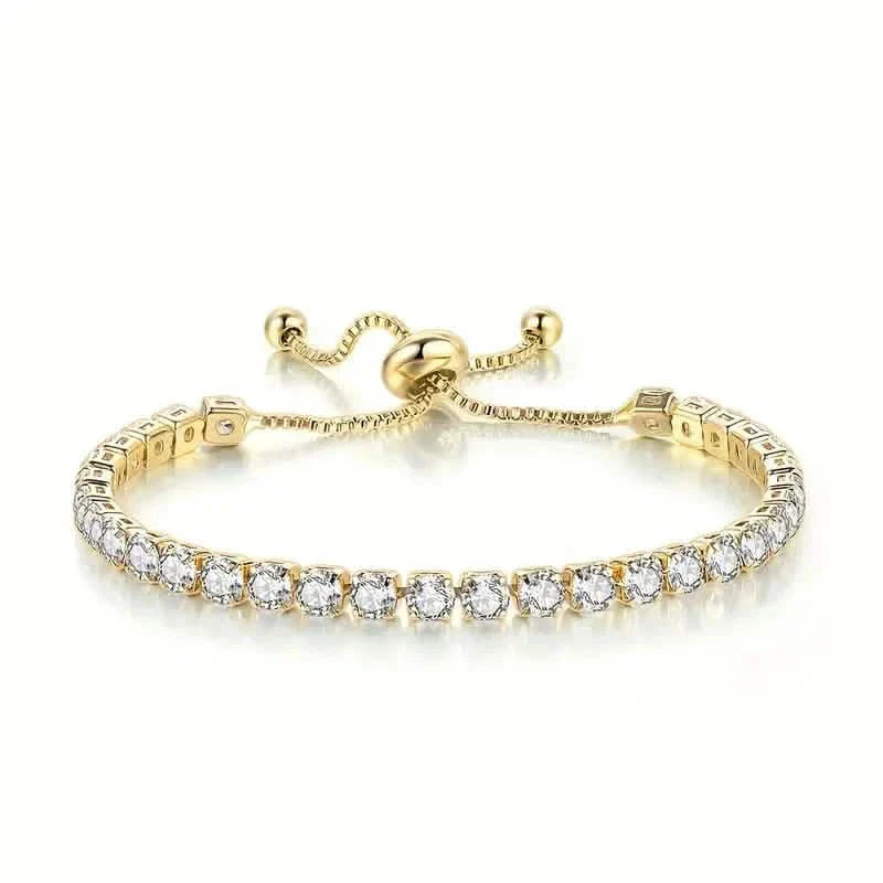 Bracelet de tennis réglable pour femme, avec base en cuivre, finition plaquée et incrustation en zircone cubique synthétique