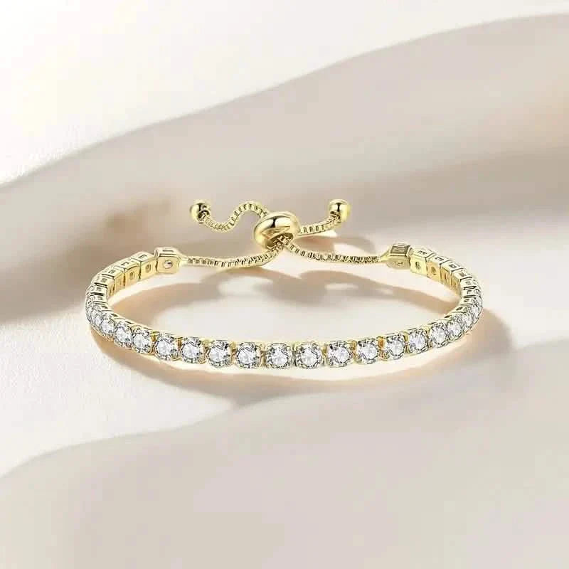 Bracelet de tennis réglable pour femme, avec base en cuivre, finition plaquée et incrustation en zircone cubique synthétique