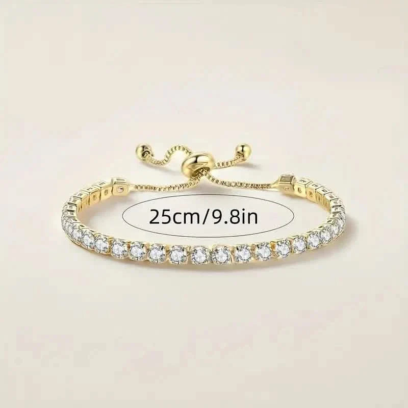 Bracelet de tennis réglable pour femme, avec base en cuivre, finition plaquée et incrustation en zircone cubique synthétique