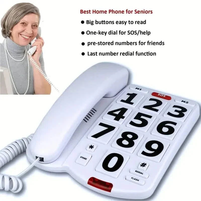 Téléphone fixe filaire à grosses touches pour seniors