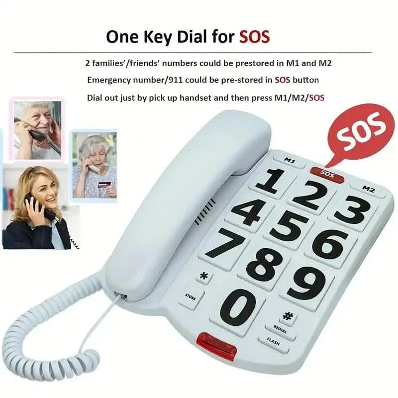 Téléphone fixe filaire à grosses touches pour seniors