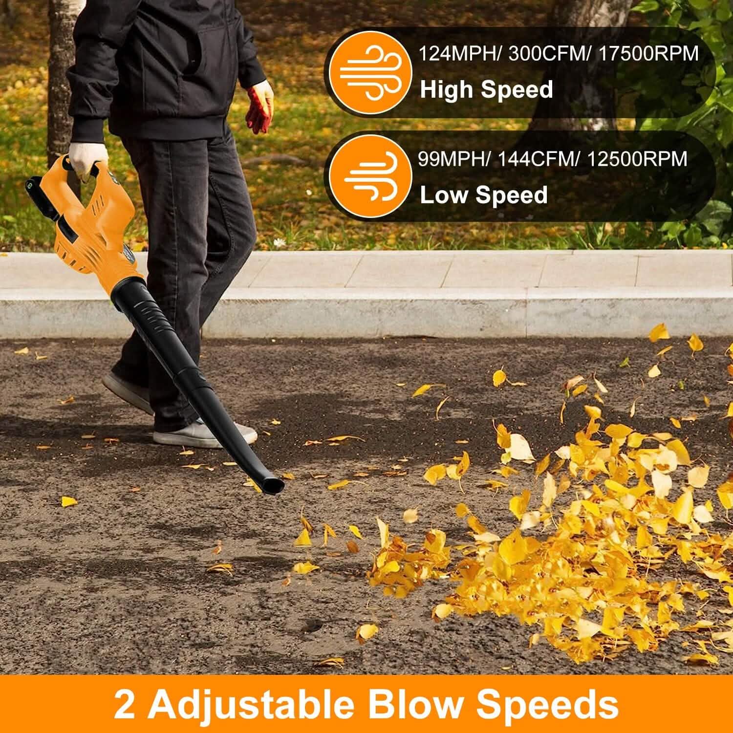 Souffleur de feuilles sans fil à batterie Max 124MPH 300CFM avec 2 vitesses réglables