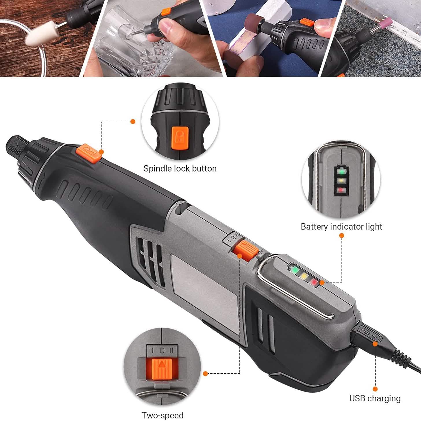 Outil rotatif sans fil 4 V, taille portable avec accessoires polyvalents
