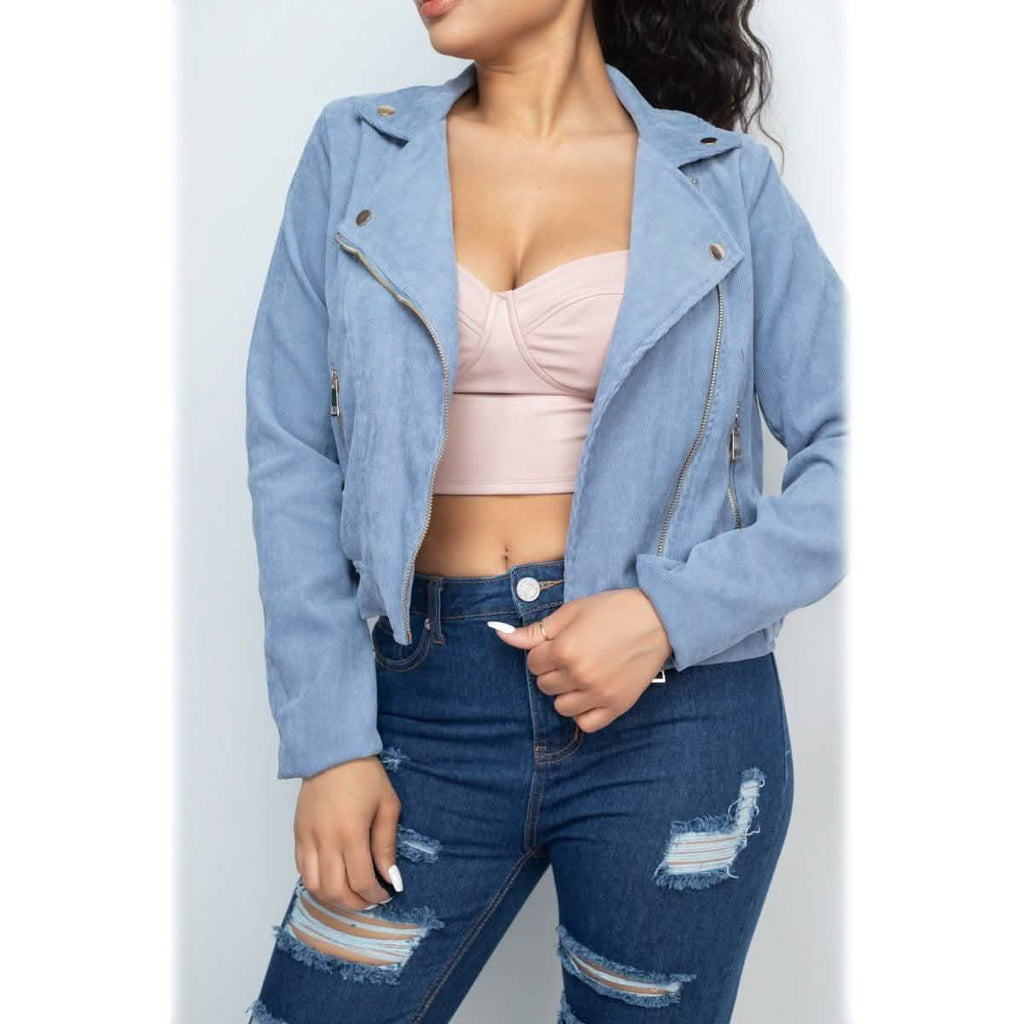 Blouson de motard zippé en velours côtelé