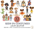 Pack de Clip Art Aquarelles Enfants Déguisés | 53 Fichiers PNG Mignons d'Enfants en Costumes d'Halloween