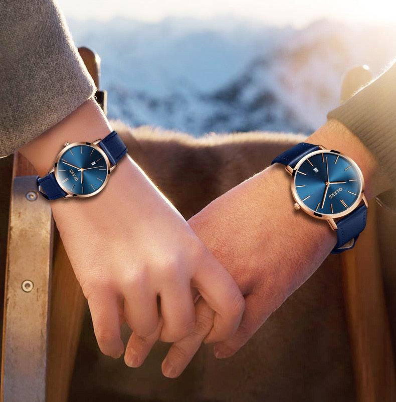 Montre Couple Populaire Décontractée à Quartz Femme Homme Montre Horloge Garçons Filles Ultra Mince Bracelet en Cuir Montre-bracelet Minimaliste Analogique Quartz Ultra Mince Montres Bracelet en Cuir Mode Décontractée Date Montre Étanche