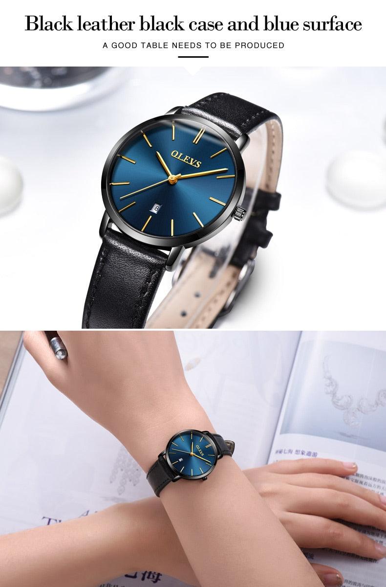 Montre Couple Populaire Décontractée à Quartz Femme Homme Montre Horloge Garçons Filles Ultra Mince Bracelet en Cuir Montre-bracelet Minimaliste Analogique Quartz Ultra Mince Montres Bracelet en Cuir Mode Décontractée Date Montre Étanche