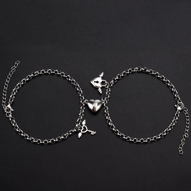 Bracelets d'attraction en forme de cœur pour couple avec aimants, en acier inoxydable, aile d'ange, chaîne à maillons magnétiques assortis, breloque en forme de cœur, pour femmes et hommes, cadeau de Saint-Valentin