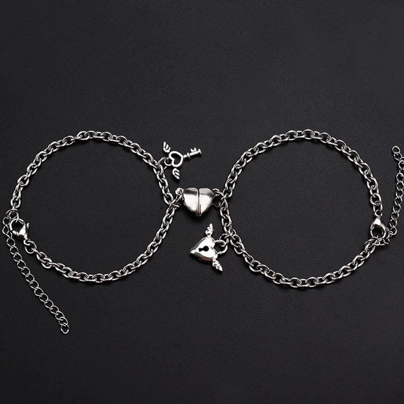Bracelets d'attraction en forme de cœur pour couple avec aimants, en acier inoxydable, aile d'ange, chaîne à maillons magnétiques assortis, breloque en forme de cœur, pour femmes et hommes, cadeau de Saint-Valentin