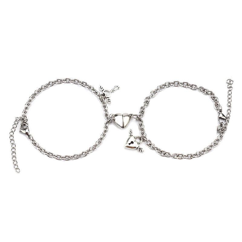Bracelets d'attraction en forme de cœur pour couple avec aimants, en acier inoxydable, aile d'ange, chaîne à maillons magnétiques assortis, breloque en forme de cœur, pour femmes et hommes, cadeau de Saint-Valentin