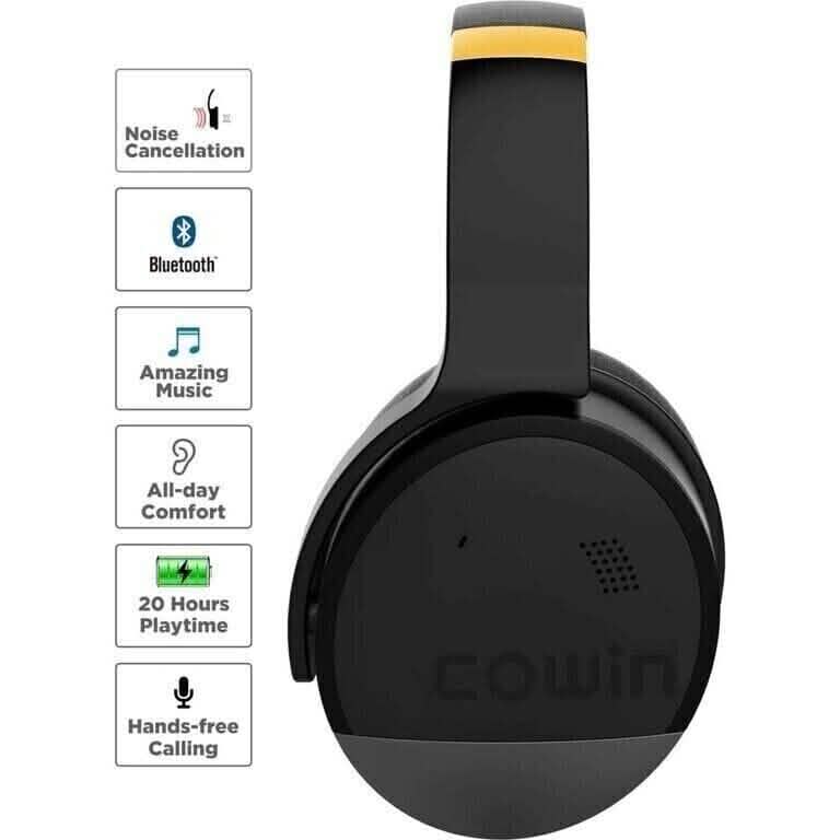 COWIN E8 Casque sans fil Bluetooth à suppression active du bruit Noir et Or (Reconditionné)