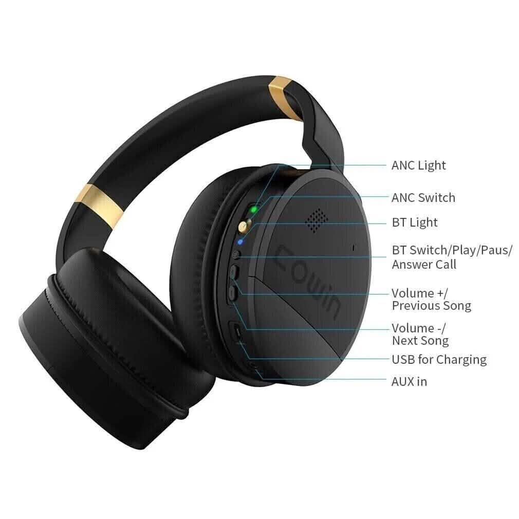COWIN E8 Casque sans fil Bluetooth à suppression active du bruit Noir et Or (Reconditionné)