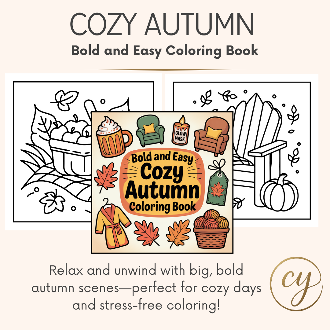 Livre de coloriage douillet sur le thème de l'automne – Simple et audacieux (92 pages, PDF)