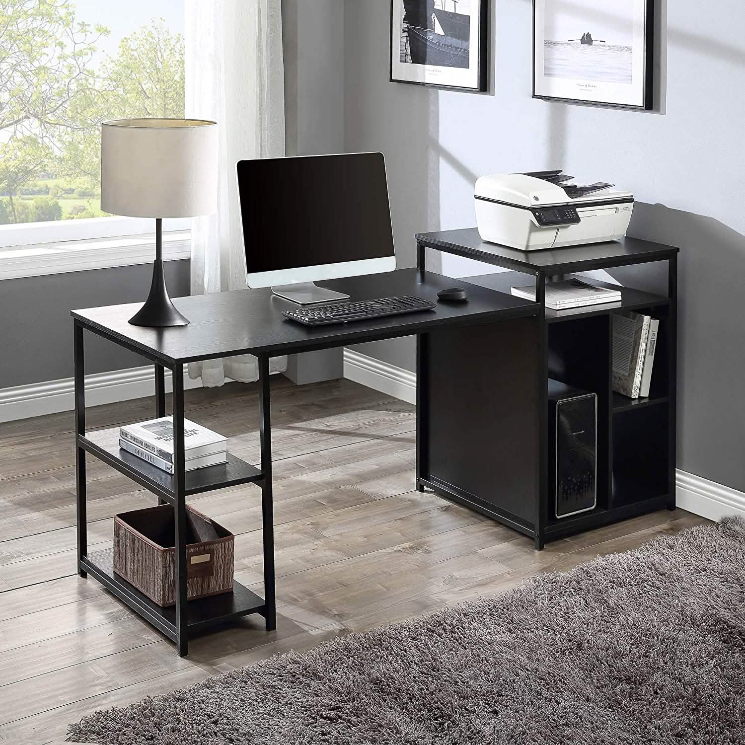 Meuble pour imprimante, support pour unité centrale, bureau informatique avec rangement