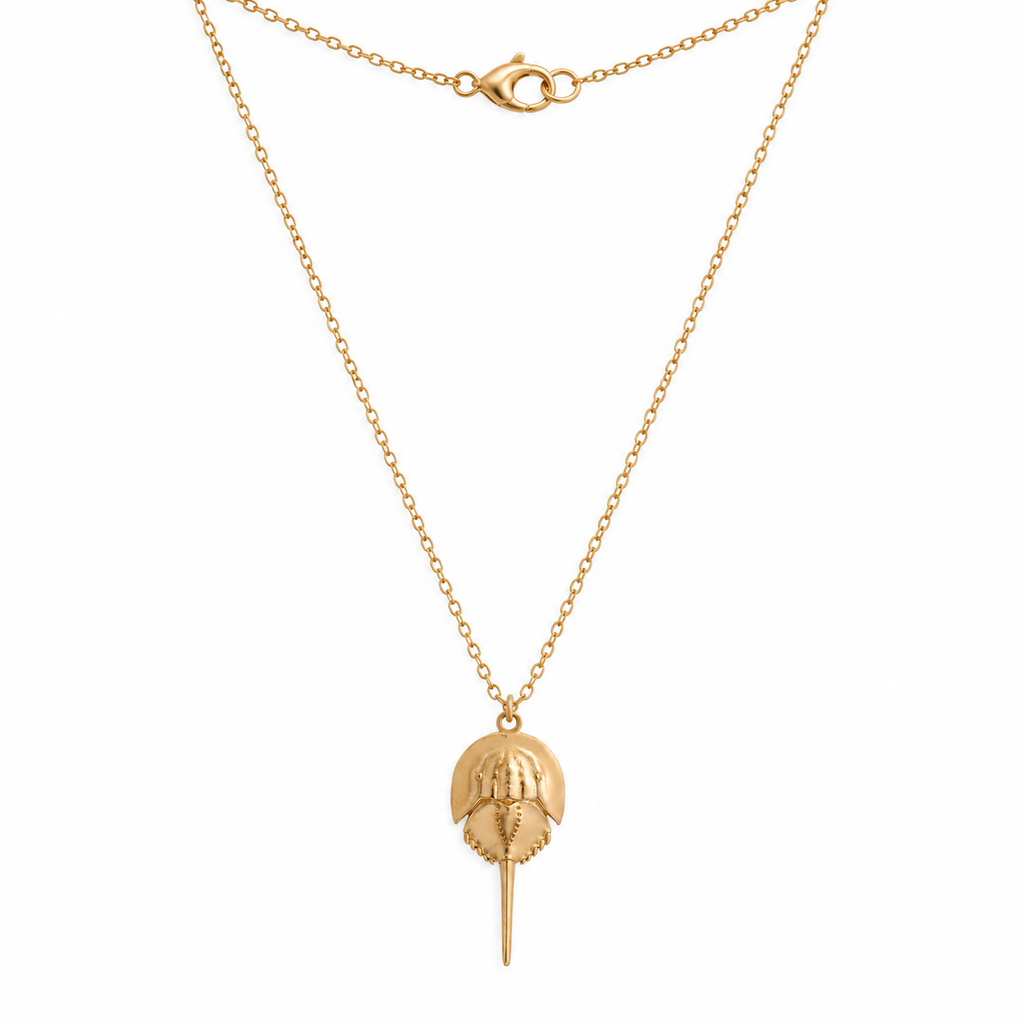 Horseshoe Crab Necklace | Bronze Coastal Pendant on Gold Filled Chain