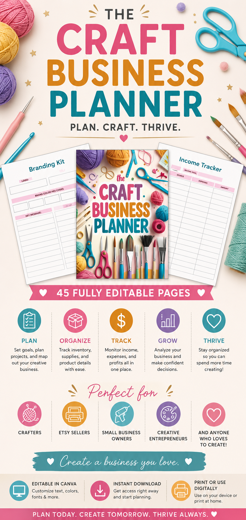 Editable Craft Business Planner – 45-Page Canva Template