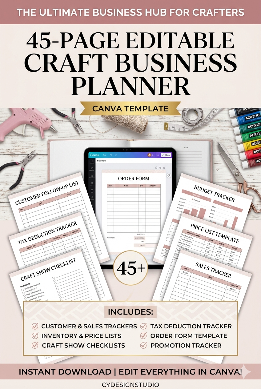 Editable Craft Business Planner – 45-Page Canva Template