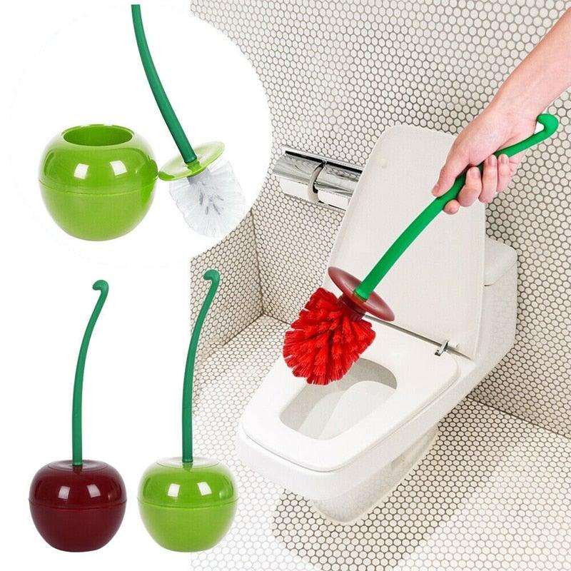 Brosse WC en forme de cerise, brosse WC et support, ensemble de nettoyage pour la salle de bain, accessoires de toilette en forme de cerise, brosse WC sur pied, ensemble de brosse WC compacte pour la maison, brosse WC cerise de salle de bain