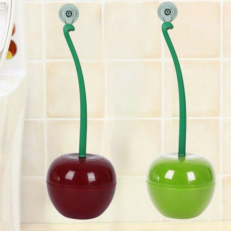 Brosse WC en forme de cerise, brosse WC et support, ensemble de nettoyage pour la salle de bain, accessoires de toilette en forme de cerise, brosse WC sur pied, ensemble de brosse WC compacte pour la maison, brosse WC cerise de salle de bain