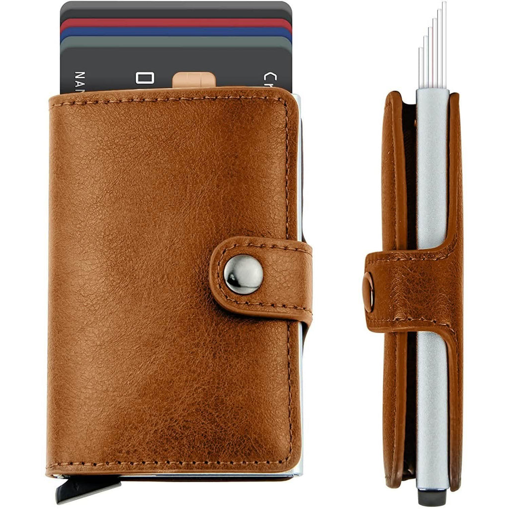 Porte-cartes de crédit blocage RFID en cuir véritable vintage portefeuille d'affaires en aluminium