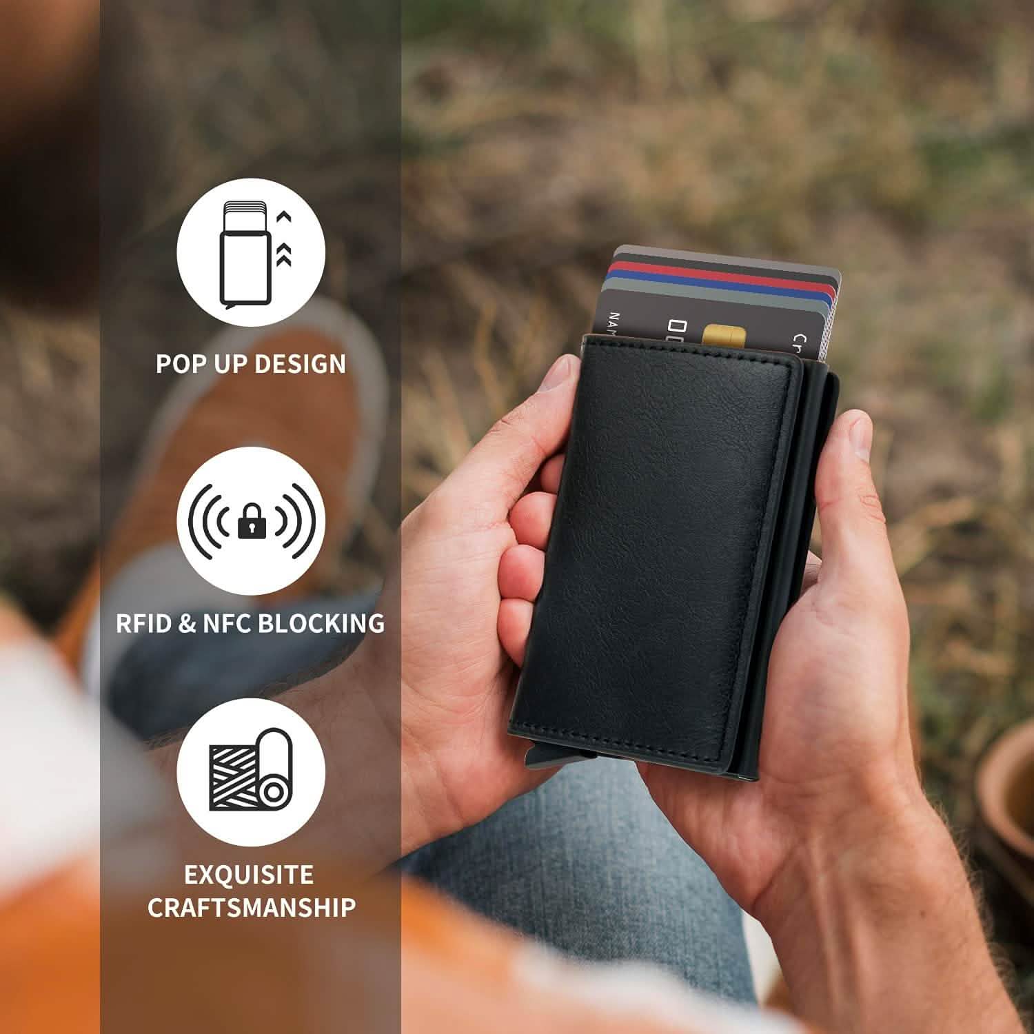 Porte-cartes de crédit blocage RFID en cuir véritable vintage portefeuille d'affaires en aluminium