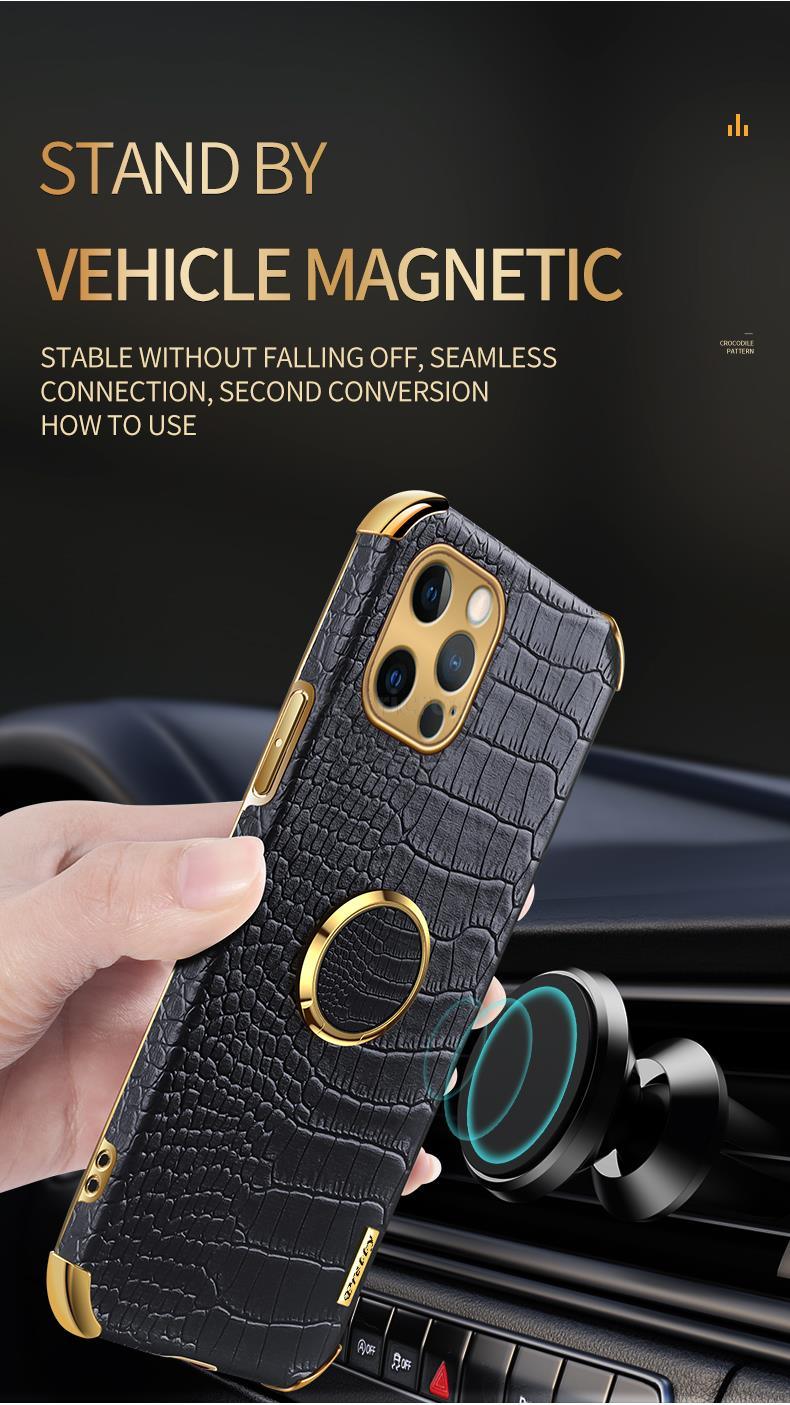 Étui en cuir de crocodile pour iPhone 13 12 Mini antichoc support magnétique à anneau coque de téléphone ultra-mince en cuir de crocodile souple pare-chocs antichoc avec support à anneau housse de protection pour iPhone