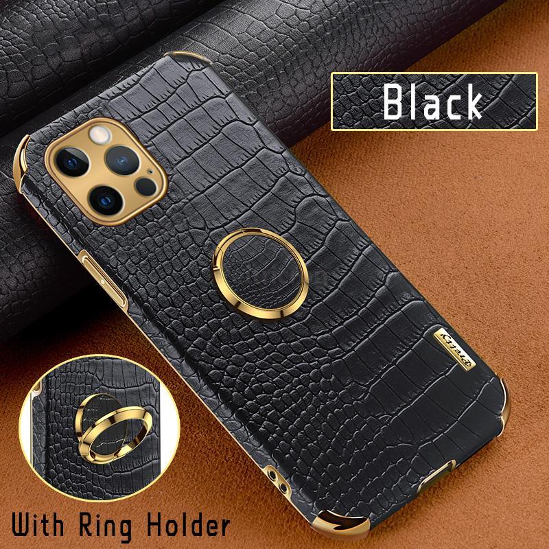Étui en cuir de crocodile pour iPhone 13 12 Mini antichoc support magnétique à anneau coque de téléphone ultra-mince en cuir de crocodile souple pare-chocs antichoc avec support à anneau housse de protection pour iPhone