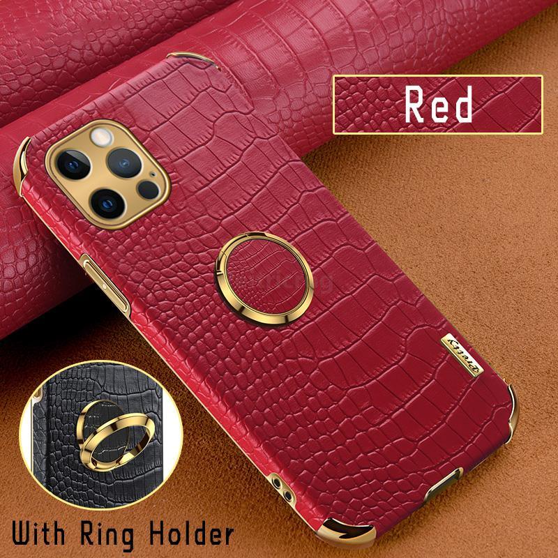 Étui en cuir de crocodile pour iPhone 13 12 Mini antichoc support magnétique à anneau coque de téléphone ultra-mince en cuir de crocodile souple pare-chocs antichoc avec support à anneau housse de protection pour iPhone