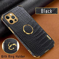Étui en cuir de crocodile pour iPhone 13 12 Mini antichoc support magnétique à anneau coque de téléphone ultra-mince en cuir de crocodile souple pare-chocs antichoc avec support à anneau housse de protection pour iPhone
