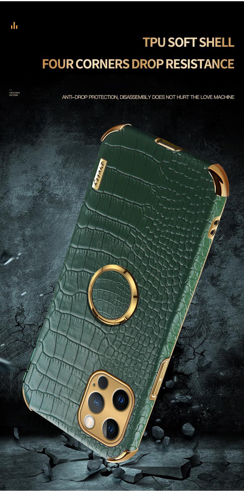 Étui en cuir de crocodile pour iPhone 13 12 Mini antichoc support magnétique à anneau coque de téléphone ultra-mince en cuir de crocodile souple pare-chocs antichoc avec support à anneau housse de protection pour iPhone