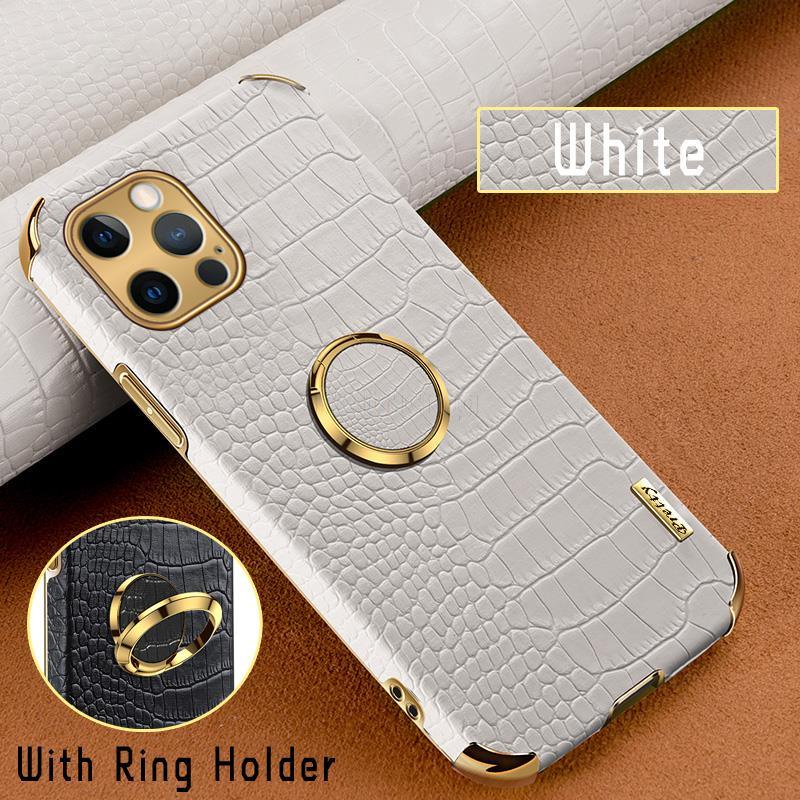 Étui en cuir de crocodile pour iPhone 13 12 Mini antichoc support magnétique à anneau coque de téléphone ultra-mince en cuir de crocodile souple pare-chocs antichoc avec support à anneau housse de protection pour iPhone