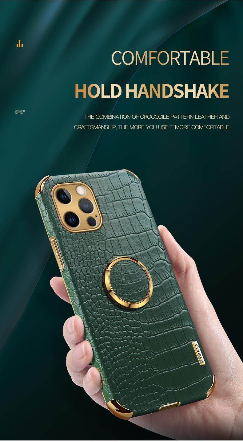Étui en cuir de crocodile pour iPhone 13 12 Mini antichoc support magnétique à anneau coque de téléphone ultra-mince en cuir de crocodile souple pare-chocs antichoc avec support à anneau housse de protection pour iPhone