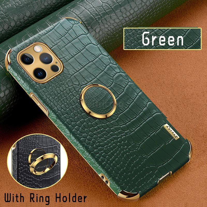 Étui en cuir de crocodile pour iPhone 13 12 Mini antichoc support magnétique à anneau coque de téléphone ultra-mince en cuir de crocodile souple pare-chocs antichoc avec support à anneau housse de protection pour iPhone