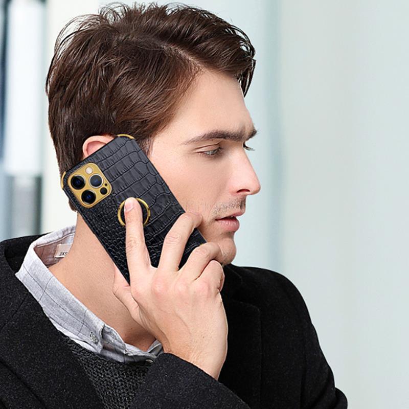 Étui en cuir de crocodile pour iPhone 13 12 Mini antichoc support magnétique à anneau coque de téléphone ultra-mince en cuir de crocodile souple pare-chocs antichoc avec support à anneau housse de protection pour iPhone