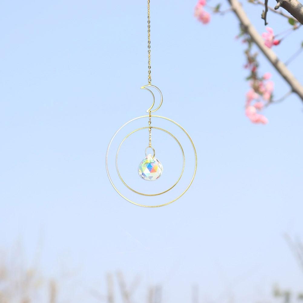 Attrape-soleil cristal boule étoile lune soleil anneau arc-en-ciel pendentif cristal attrape-lumière ornement prisme perles en pierre ornement maison fenêtre carillons éoliens décoration de voiture