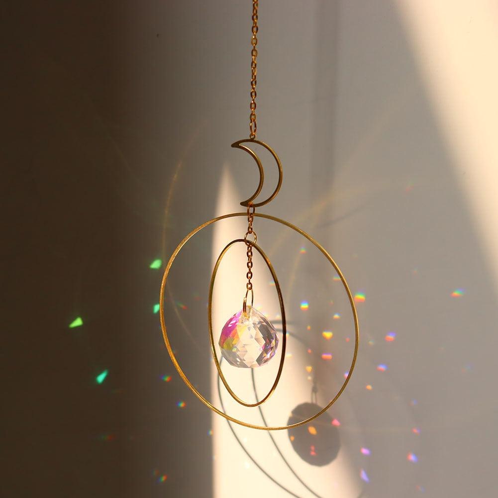 Attrape-soleil cristal boule étoile lune soleil anneau arc-en-ciel pendentif cristal attrape-lumière ornement prisme perles en pierre ornement maison fenêtre carillons éoliens décoration de voiture