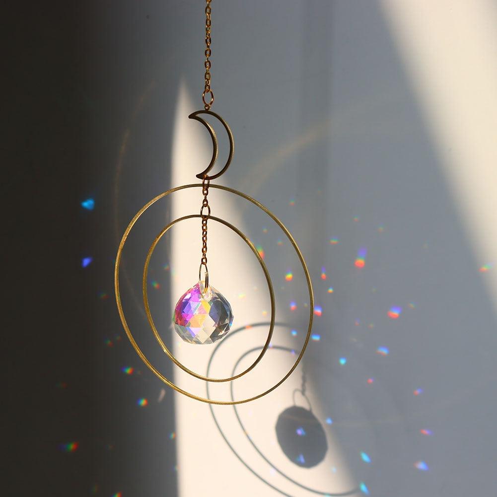 Attrape-soleil cristal boule étoile lune soleil anneau arc-en-ciel pendentif cristal attrape-lumière ornement prisme perles en pierre ornement maison fenêtre carillons éoliens décoration de voiture