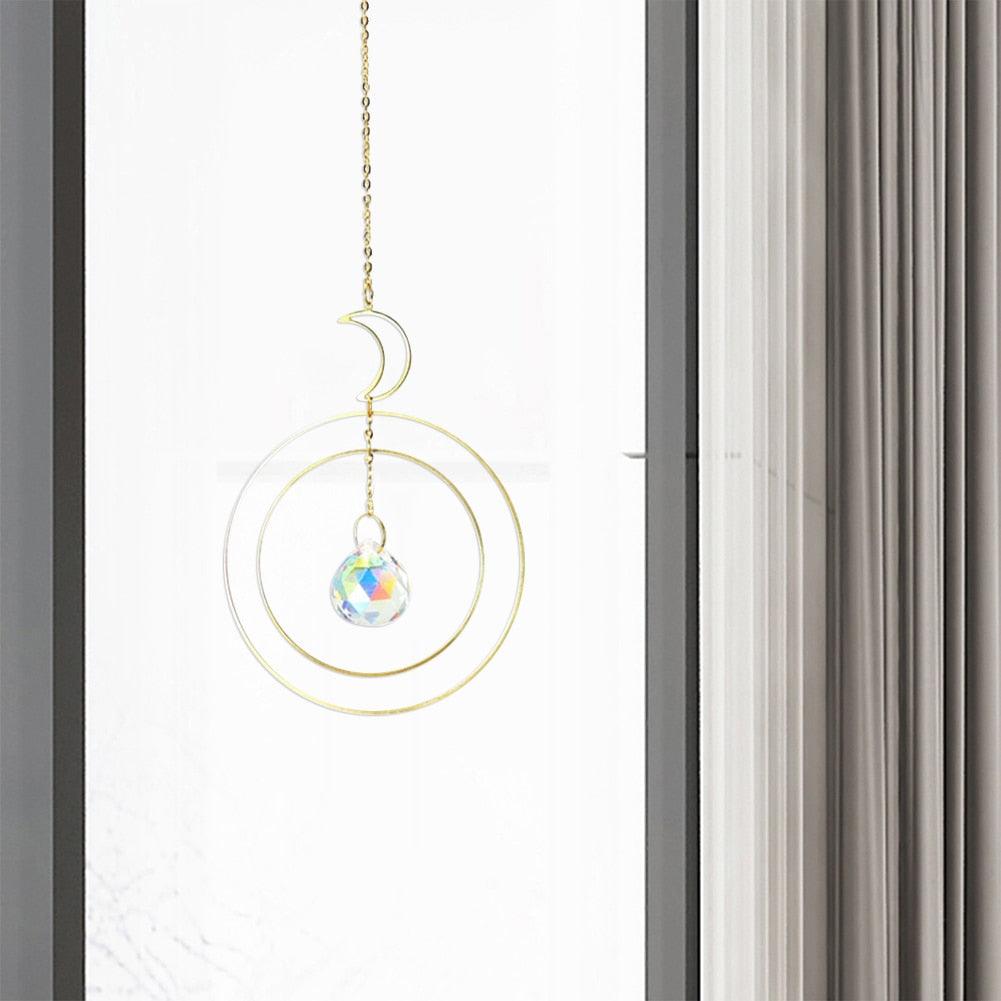 Attrape-soleil cristal boule étoile lune soleil anneau arc-en-ciel pendentif cristal attrape-lumière ornement prisme perles en pierre ornement maison fenêtre carillons éoliens décoration de voiture
