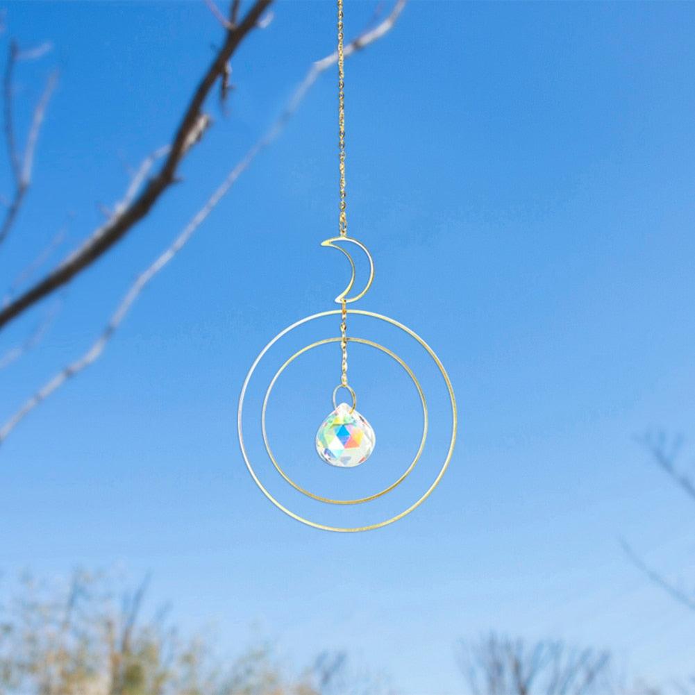 Attrape-soleil cristal boule étoile lune soleil anneau arc-en-ciel pendentif cristal attrape-lumière ornement prisme perles en pierre ornement maison fenêtre carillons éoliens décoration de voiture