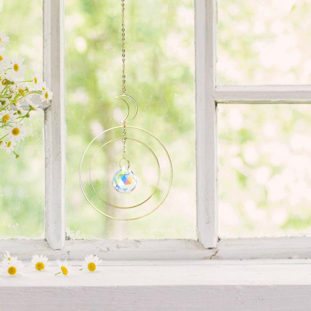 Attrape-soleil cristal boule étoile lune soleil anneau arc-en-ciel pendentif cristal attrape-lumière ornement prisme perles en pierre ornement maison fenêtre carillons éoliens décoration de voiture