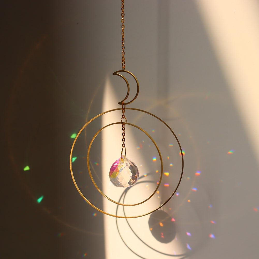 Attrape-soleil cristal boule étoile lune soleil anneau arc-en-ciel pendentif cristal attrape-lumière ornement prisme perles en pierre ornement maison fenêtre carillons éoliens décoration de voiture