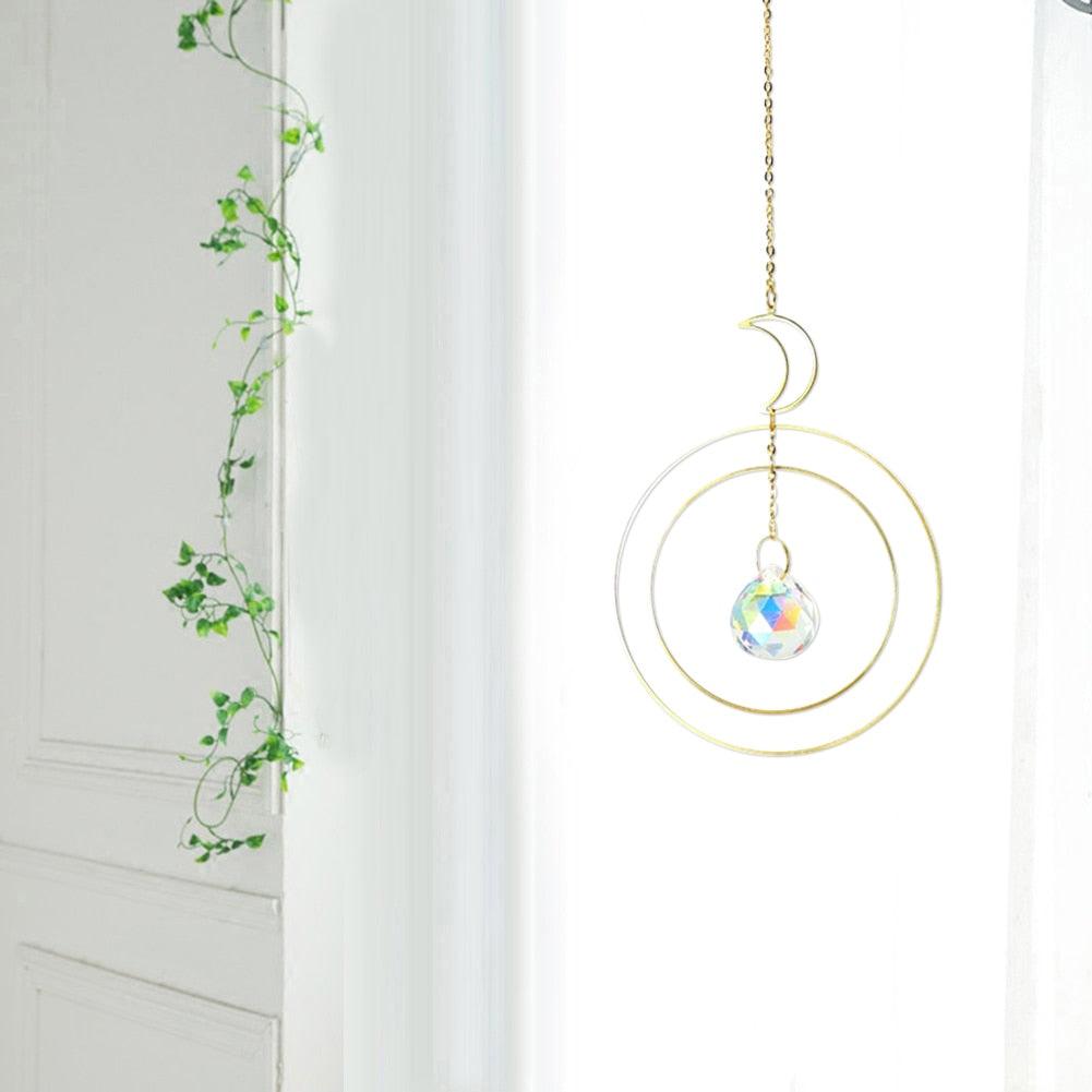 Attrape-soleil cristal boule étoile lune soleil anneau arc-en-ciel pendentif cristal attrape-lumière ornement prisme perles en pierre ornement maison fenêtre carillons éoliens décoration de voiture