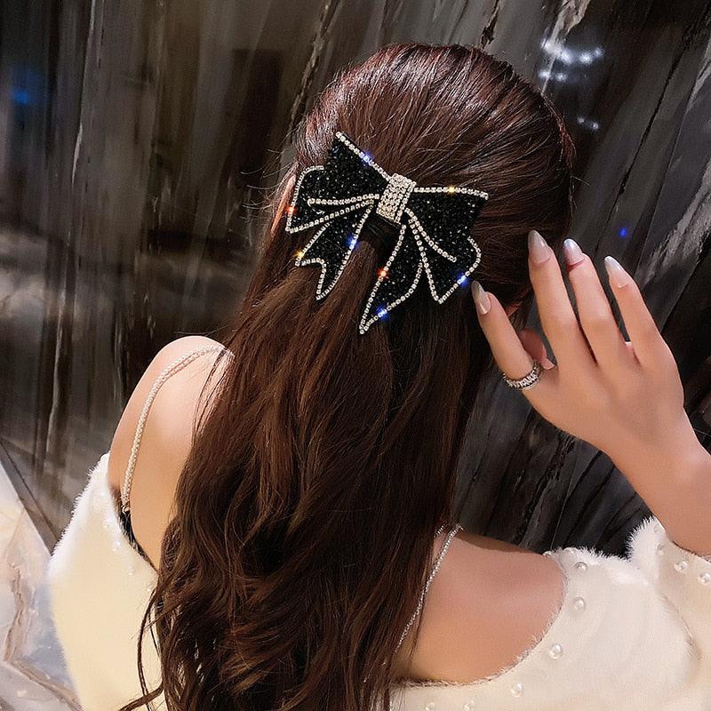 Barrettes à cheveux Crystal Gros Nœud Serre-tête pour Femmes, Attache-queue de cheval, Accessoires pour cheveux pour Filles, Épingles à cheveux en Strass, Pinces à cheveux mode, Accessoires de Bandeau pour Fête