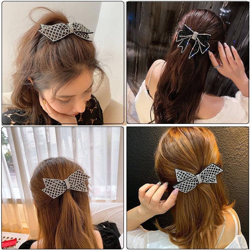 Barrettes à cheveux Crystal Gros Nœud Serre-tête pour Femmes, Attache-queue de cheval, Accessoires pour cheveux pour Filles, Épingles à cheveux en Strass, Pinces à cheveux mode, Accessoires de Bandeau pour Fête