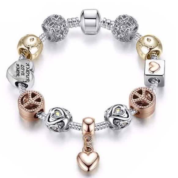 Bracelet Charms Cœur de Cristal Doré