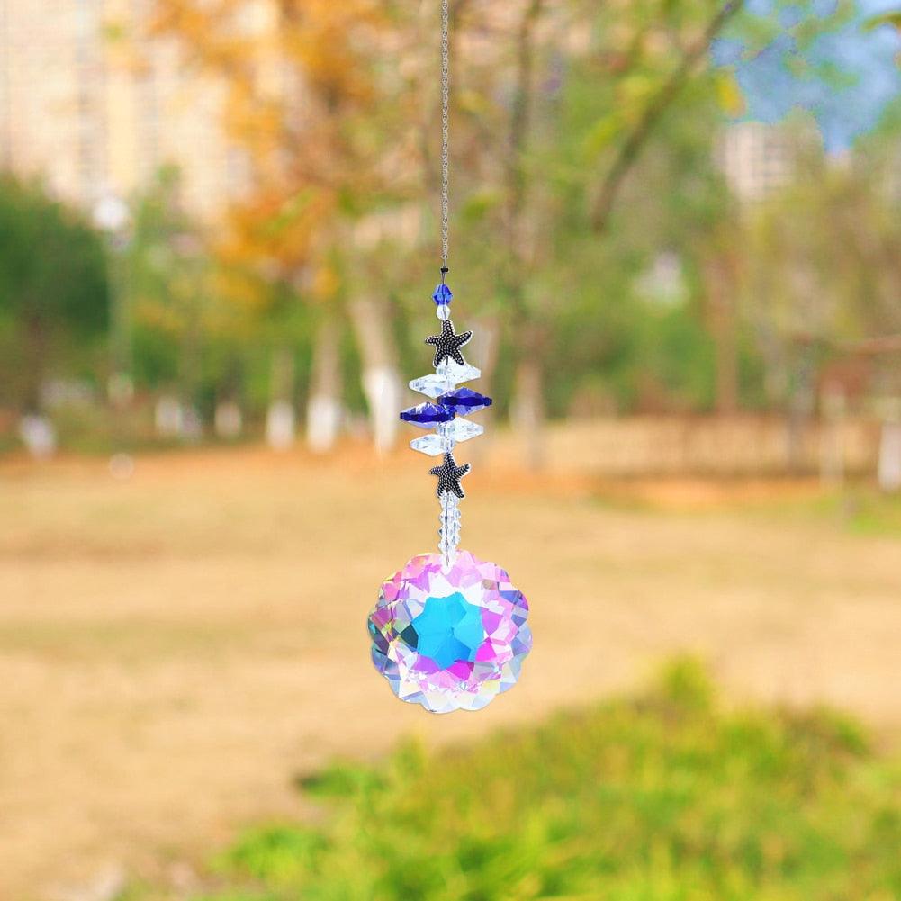 Pendentif Cristal Vent Étoile Lune Attrape-soleil Fait Main Attrape-lumière Prisme en Cristal Nouveauté Prisme Lumineux Coloré Lustre en Cristal Pendentif en Verre Perle Fil Cadeau Jardin Fait Main Fenêtre Mariage Rideau Lustre
