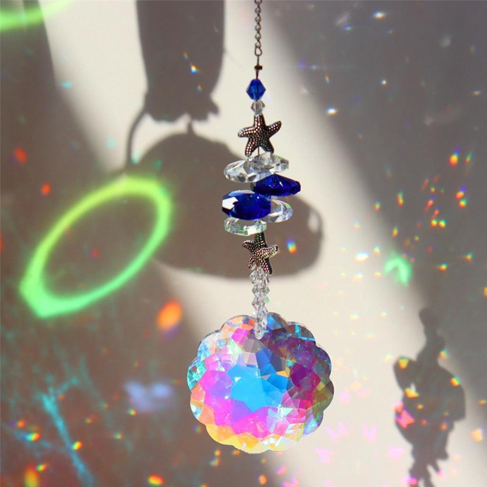 Pendentif Cristal Vent Étoile Lune Attrape-soleil Fait Main Attrape-lumière Prisme en Cristal Nouveauté Prisme Lumineux Coloré Lustre en Cristal Pendentif en Verre Perle Fil Cadeau Jardin Fait Main Fenêtre Mariage Rideau Lustre