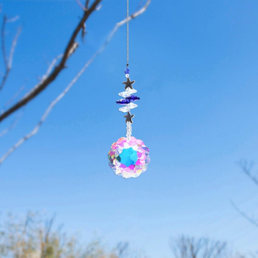 Pendentif Cristal Vent Étoile Lune Attrape-soleil Fait Main Attrape-lumière Prisme en Cristal Nouveauté Prisme Lumineux Coloré Lustre en Cristal Pendentif en Verre Perle Fil Cadeau Jardin Fait Main Fenêtre Mariage Rideau Lustre